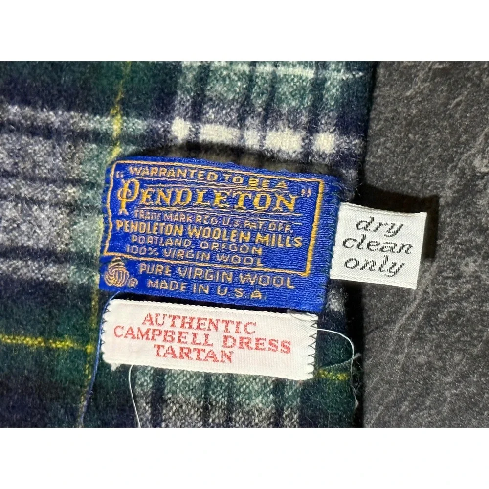 Pendleton Wool Scarf Authentic Campbell Dress Tartan Green Navy Plaid Made in US